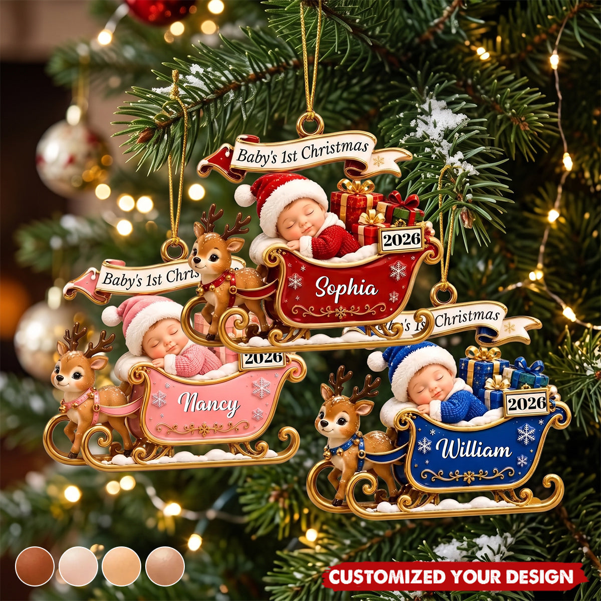 Custom First Christmas Acrylic Ornament - Personalized Christmas Baby Shower