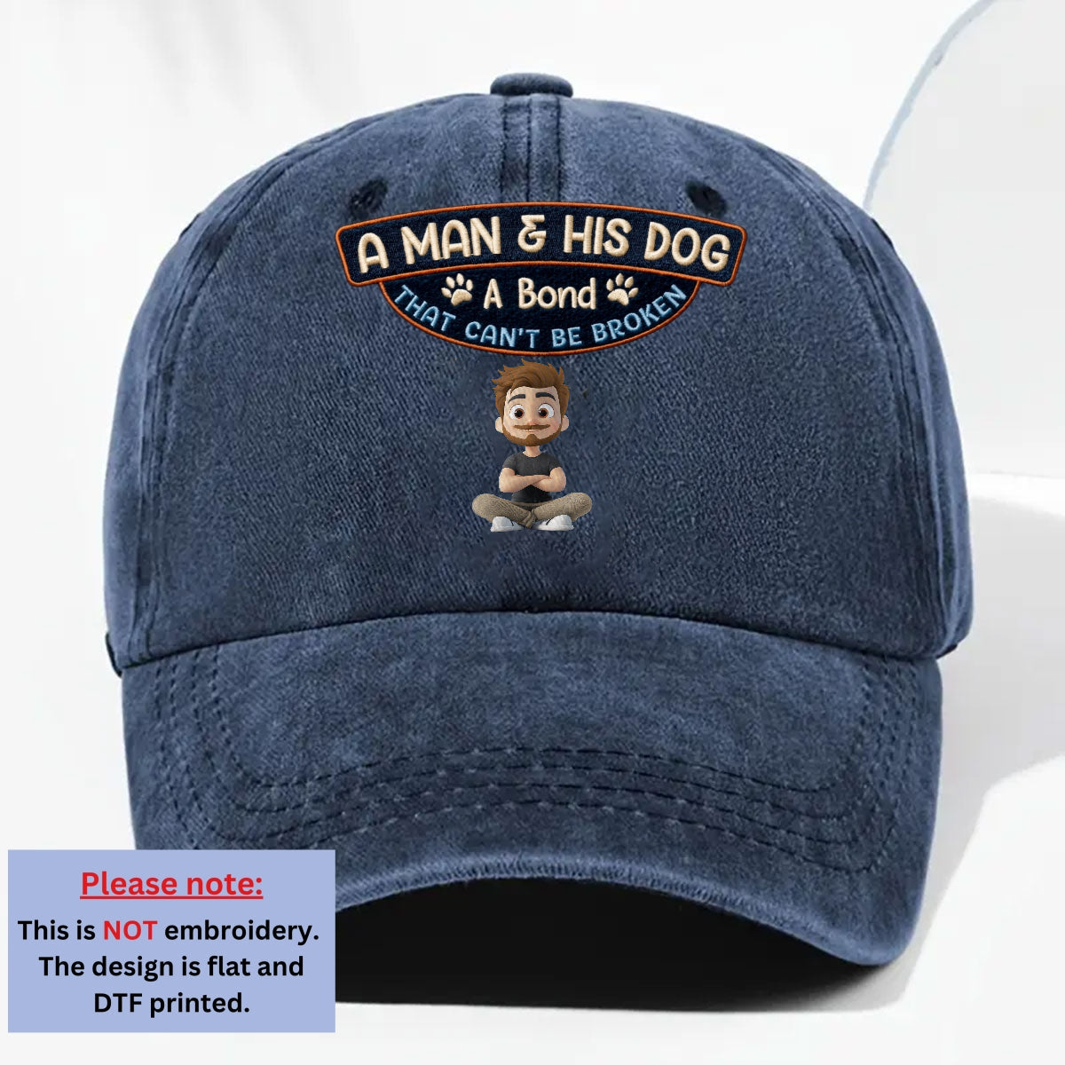 Alpha And His Dog - Personalized Custom Vintage Washed Denim Cap