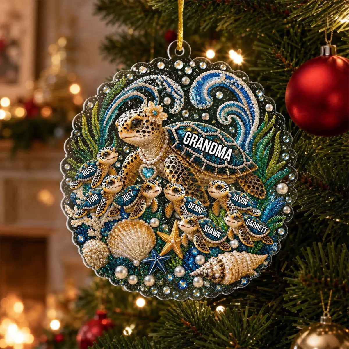 Blessed To Be Called Grandma - Personalized Acrylic Ornament, Gift For Grandma, Mom, Sea Turtle Family Gift