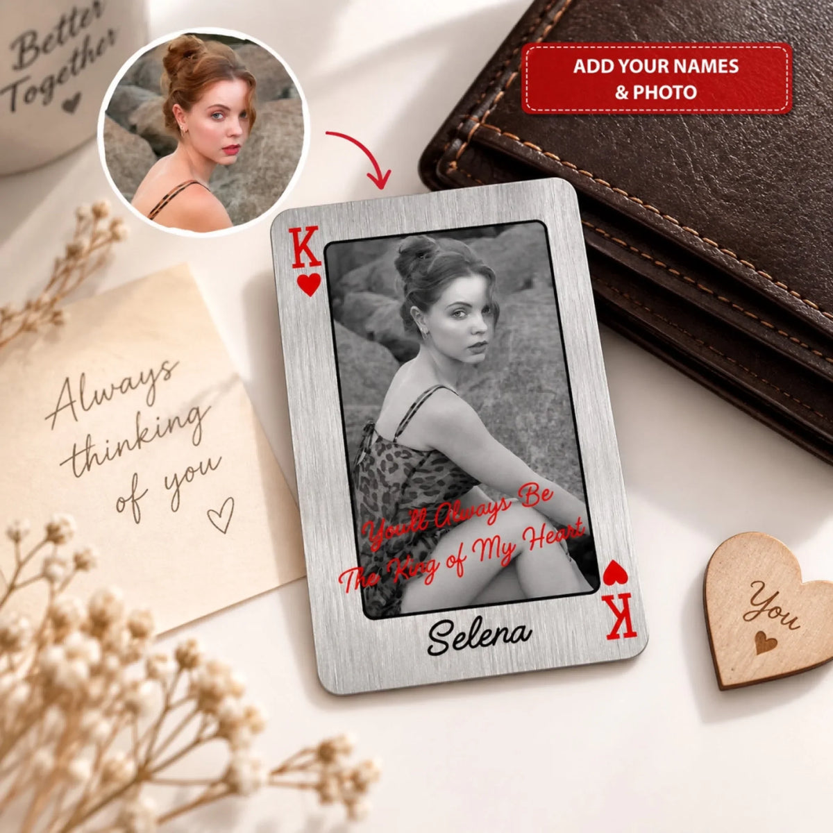 The Queen of My Heart - Personalized Aluminum Wallet Card - Memorial Christmas Gift For Couple, Lover