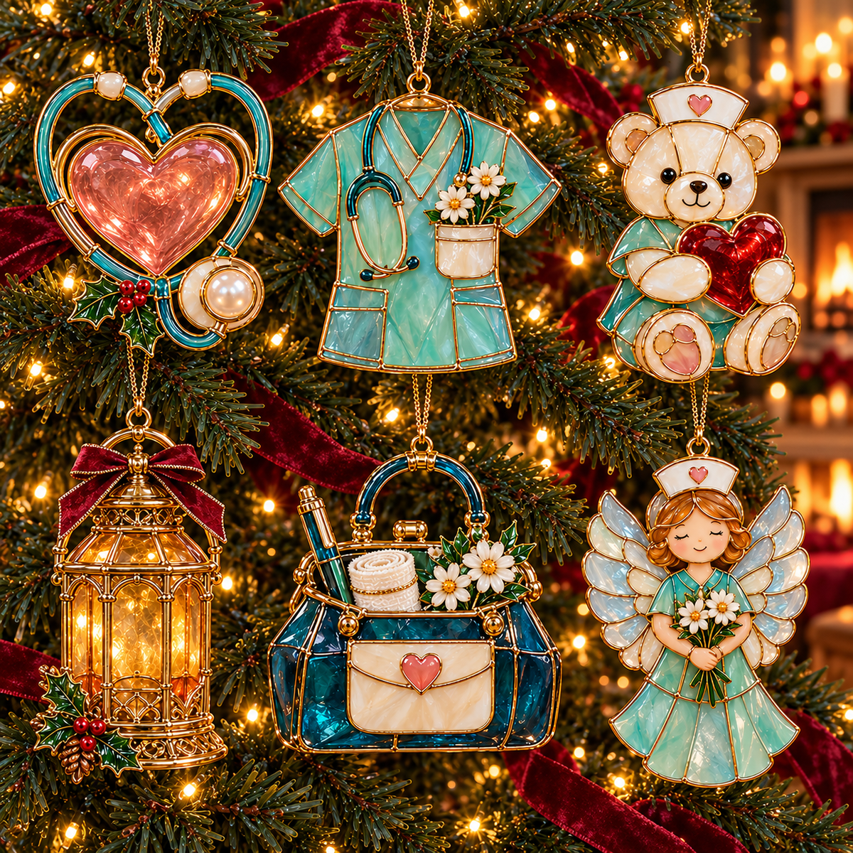 🔥Hot Sale🔥 - ✨ 2026 Nurse Appreciation Stained Glass Christmas Ornaments – Set of 6