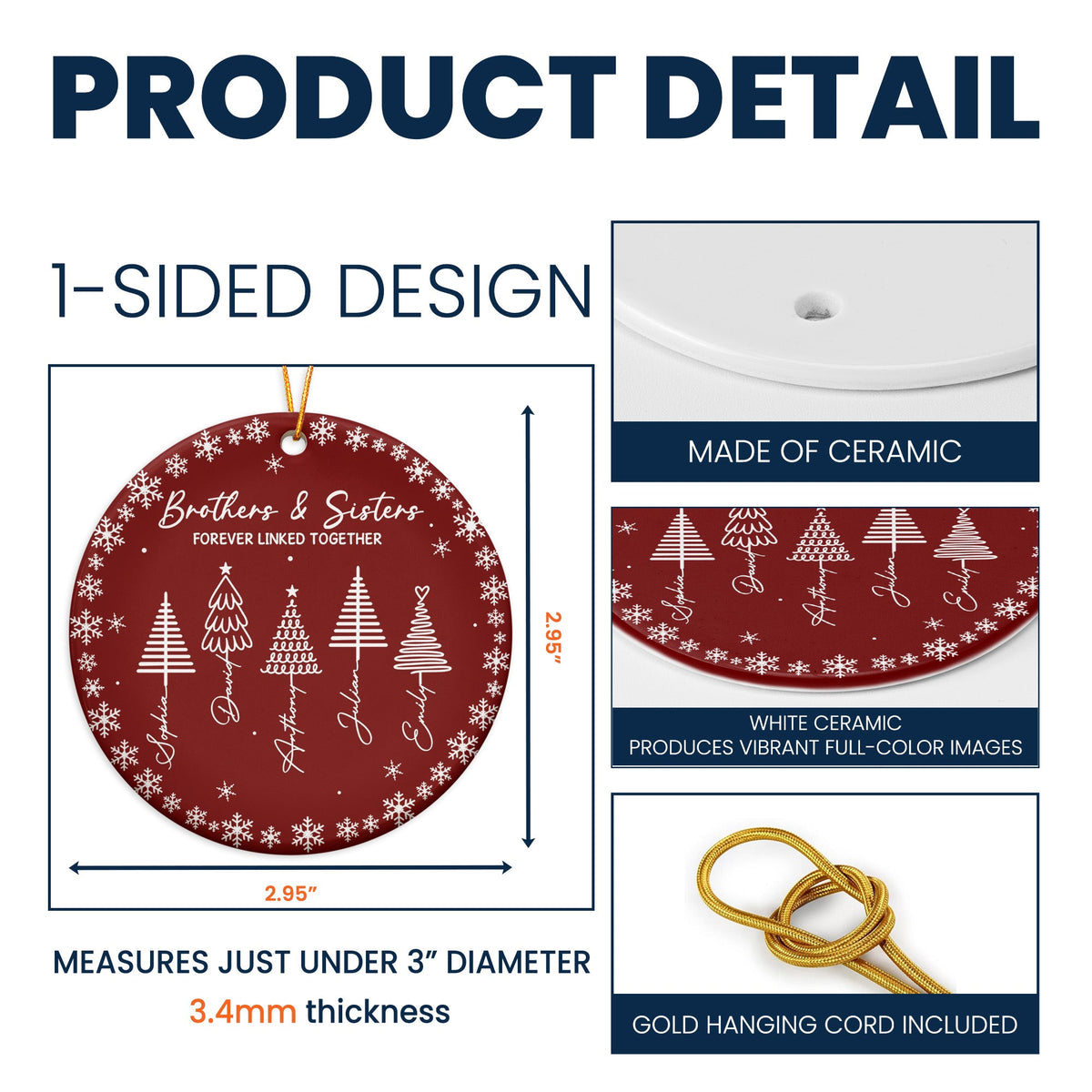 Brothers & Sisters Forever Linked Together - Christmas Gifts For Family - Personalized Ornament