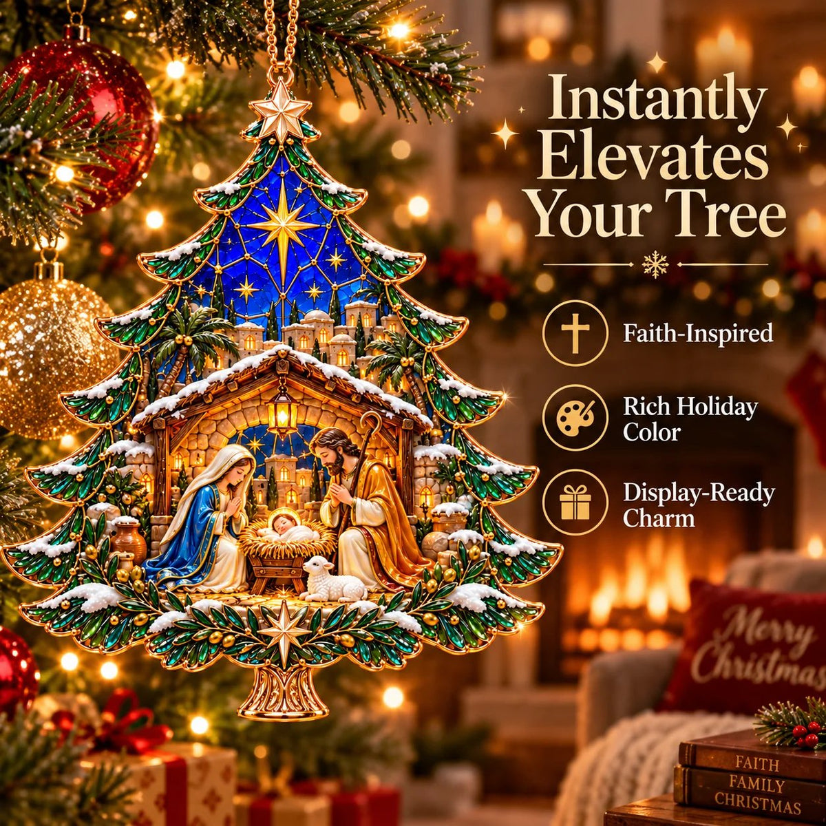 🎄✝️2026 Nativity Christmas Tree Ornament – ✨Stained Glass Holy Family Keepsake, Meaningful Faith Gift & Holiday Décor