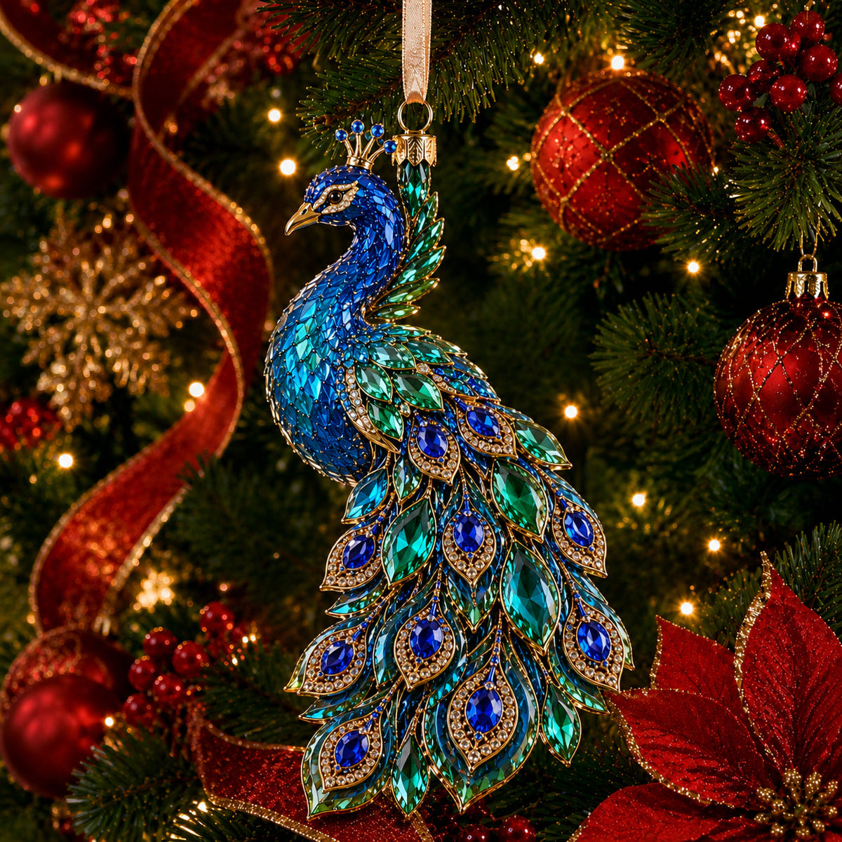 β³ Last Day 49% OFF β π Luxury Crystal Christmas Ornaments | Sparkling Gemstone Peacock, Butterfly & Bird Tree Decorations for Elegant Holiday DΓ©cor πβ¨