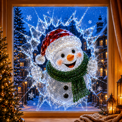 🔥Limited time 70% OFF -✨🎄Crystal Christmas Break-In Window Decal — Realistic 3D Holiday Glass Illusion