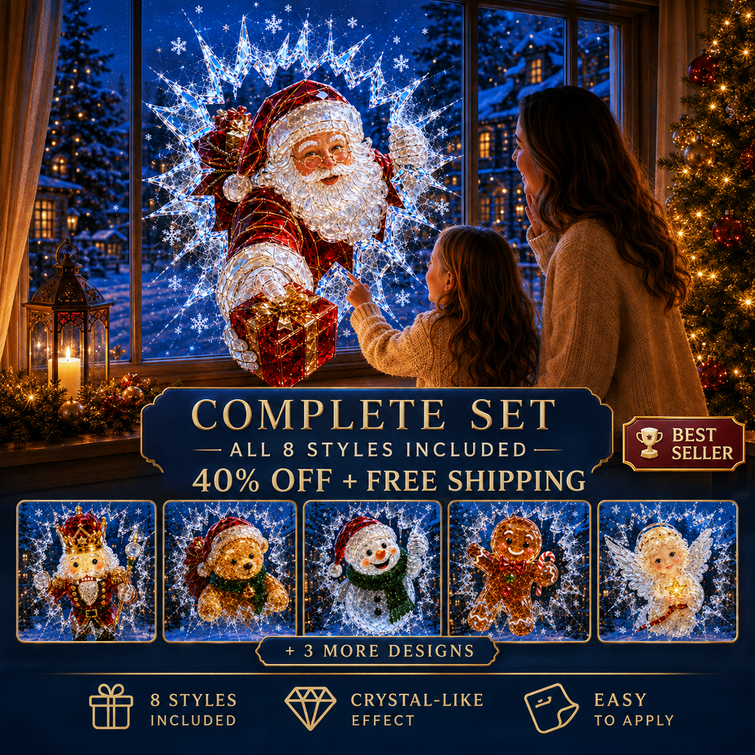 🔥Limited time 70% OFF -✨🎄Crystal Christmas Break-In Window Decal — Realistic 3D Holiday Glass Illusion