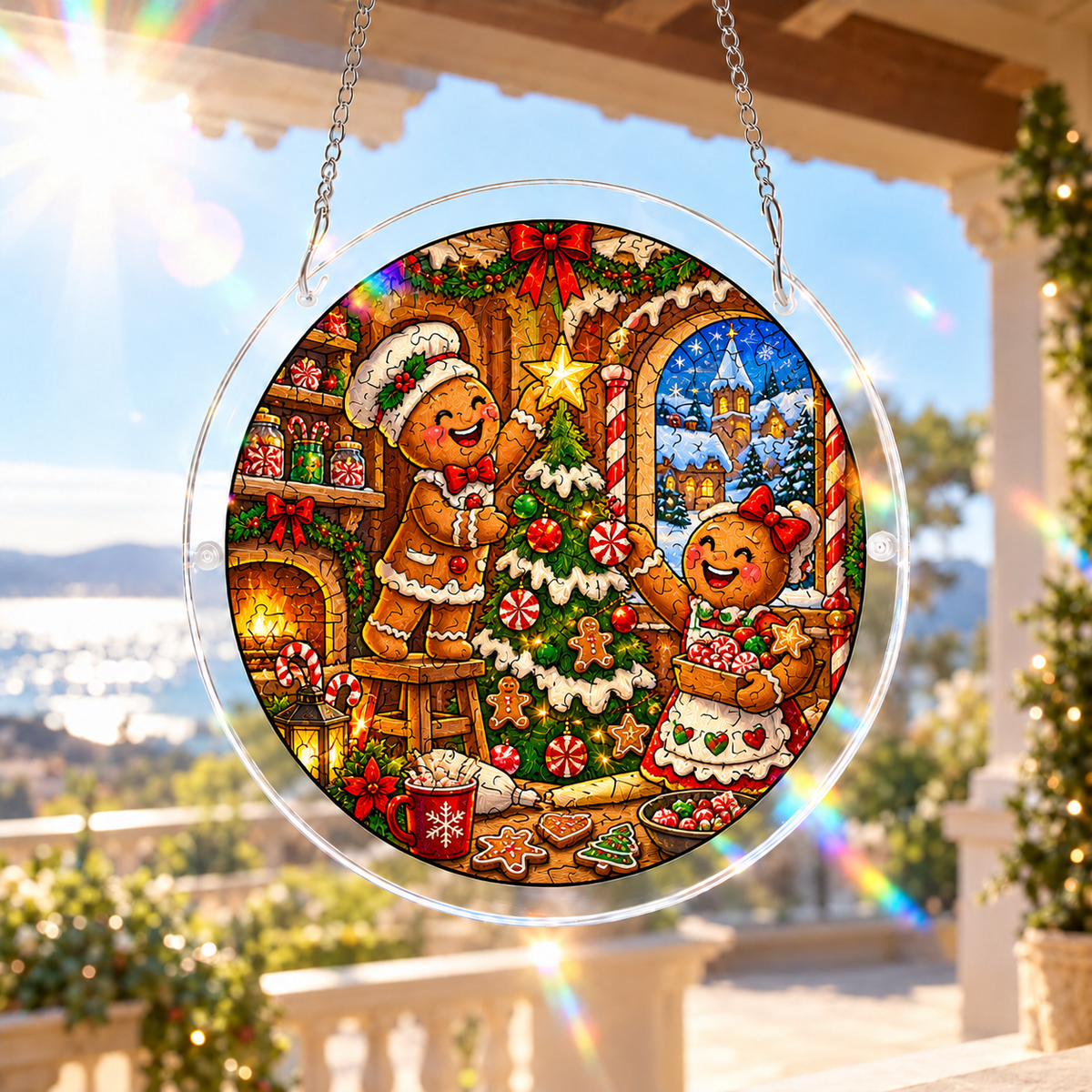 ⏳ Last Day 50% OFF —🎄 Christmas Stained Glass Puzzle Suncatcher