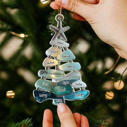 Family Sea Glass Christmas Tree - Personalized Family Ornament