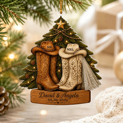 Personalized Western Couple First Christmas Married Ornament