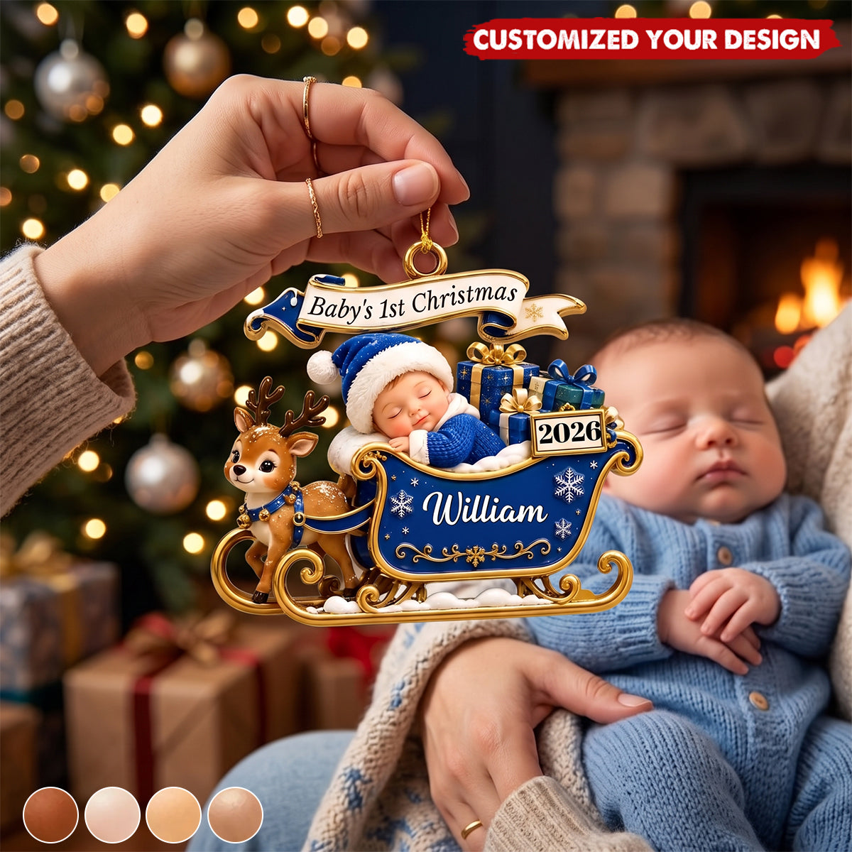 Custom First Christmas Acrylic Ornament - Personalized Christmas Baby Shower