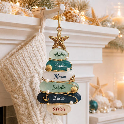 🎄Custom Sea Glass Tree 2026 Ornament, Personalized Coastal Family Christmas Gift