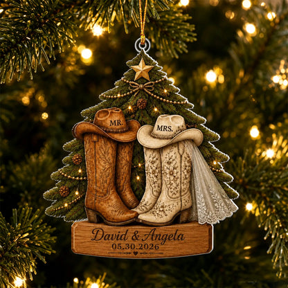 Personalized Western Couple First Christmas Married Ornament