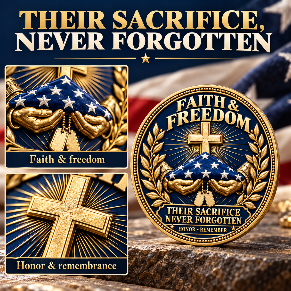 "Faith & Freedom" Commemorative Challenge Coin | Jesus Christ & The American Veteran ✝️🦅-The Ultimate Tribute to Sacrifice - Honor, Remember, Believe.