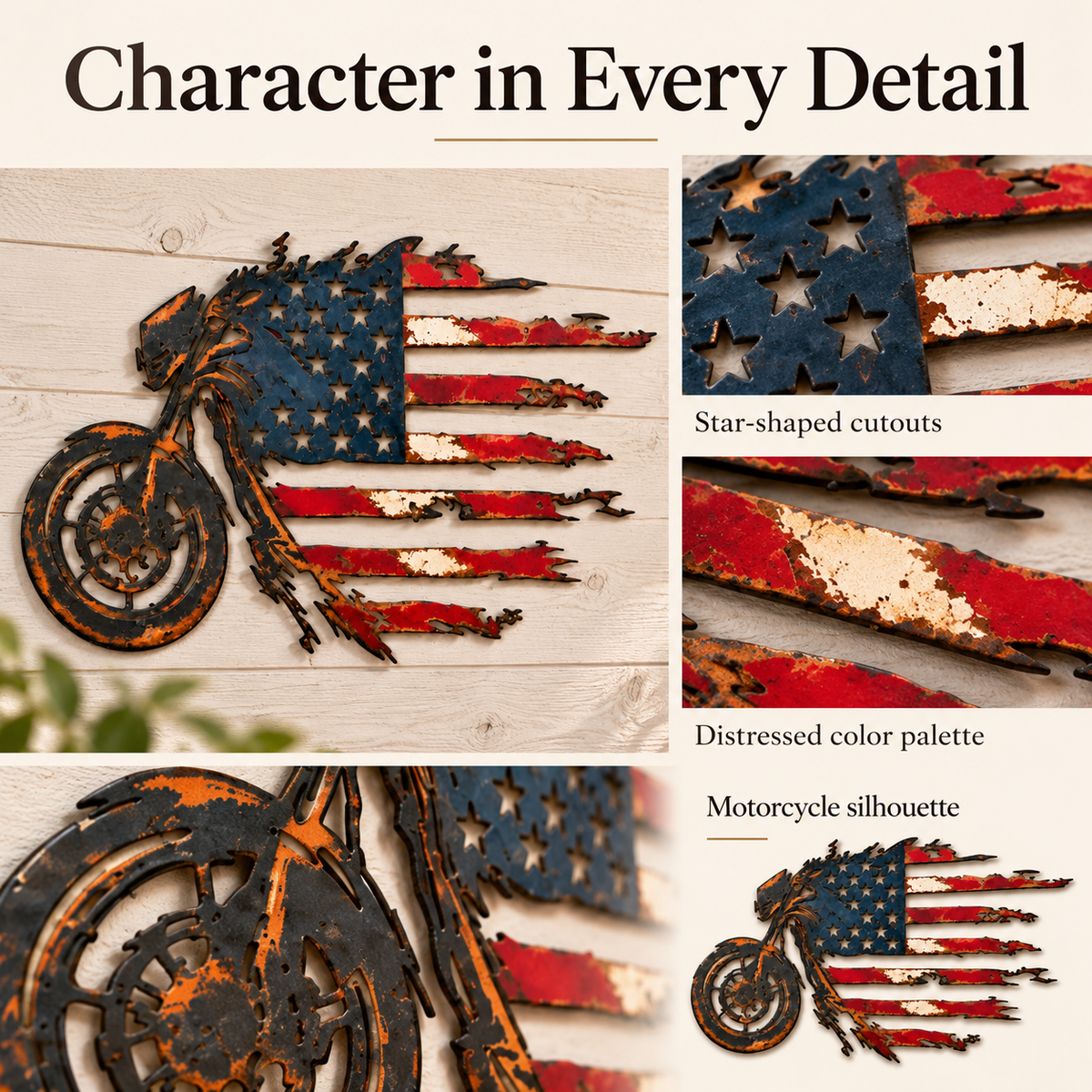 🔥Hot Sale🔥 - Patriotic Motorcycle American Flag Metal Wall Art