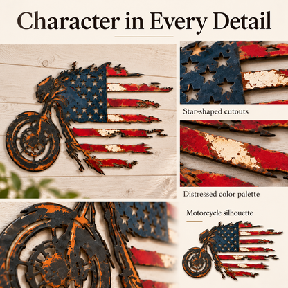 🔥Hot Sale🔥 - Patriotic Motorcycle American Flag Metal Wall Art