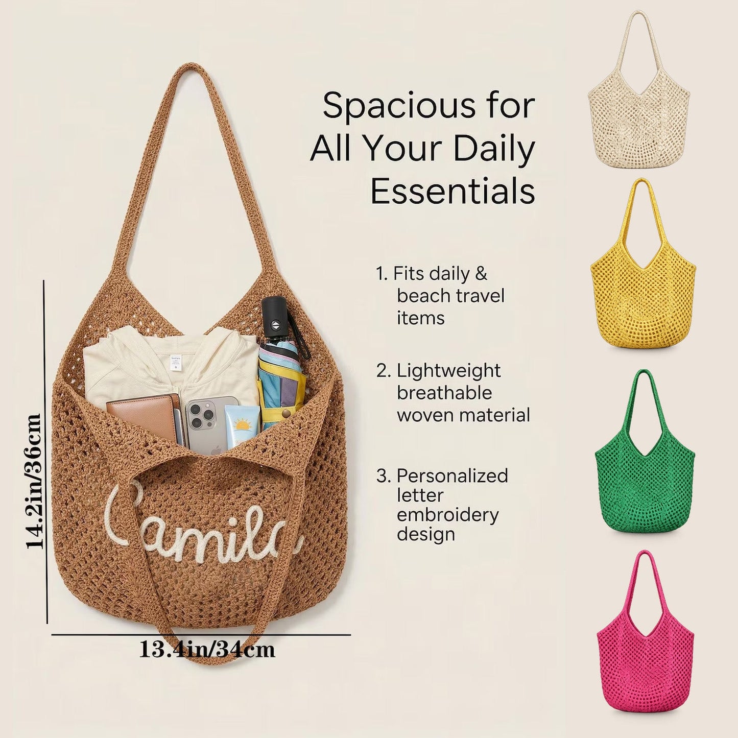 Personalized beach tote bags, Crochet beach bags, Bridesmaid gift bags, Travel Beach Bag, Wedding favor gift, Bachelorette Trip Gift for Her