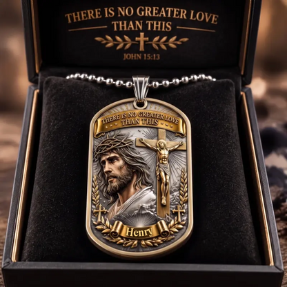 🔥🔥Personalized "Greater Love" 3D Jesus Dog Tag Necklace - Customized Christian Faith Keepsake ✝️❤️