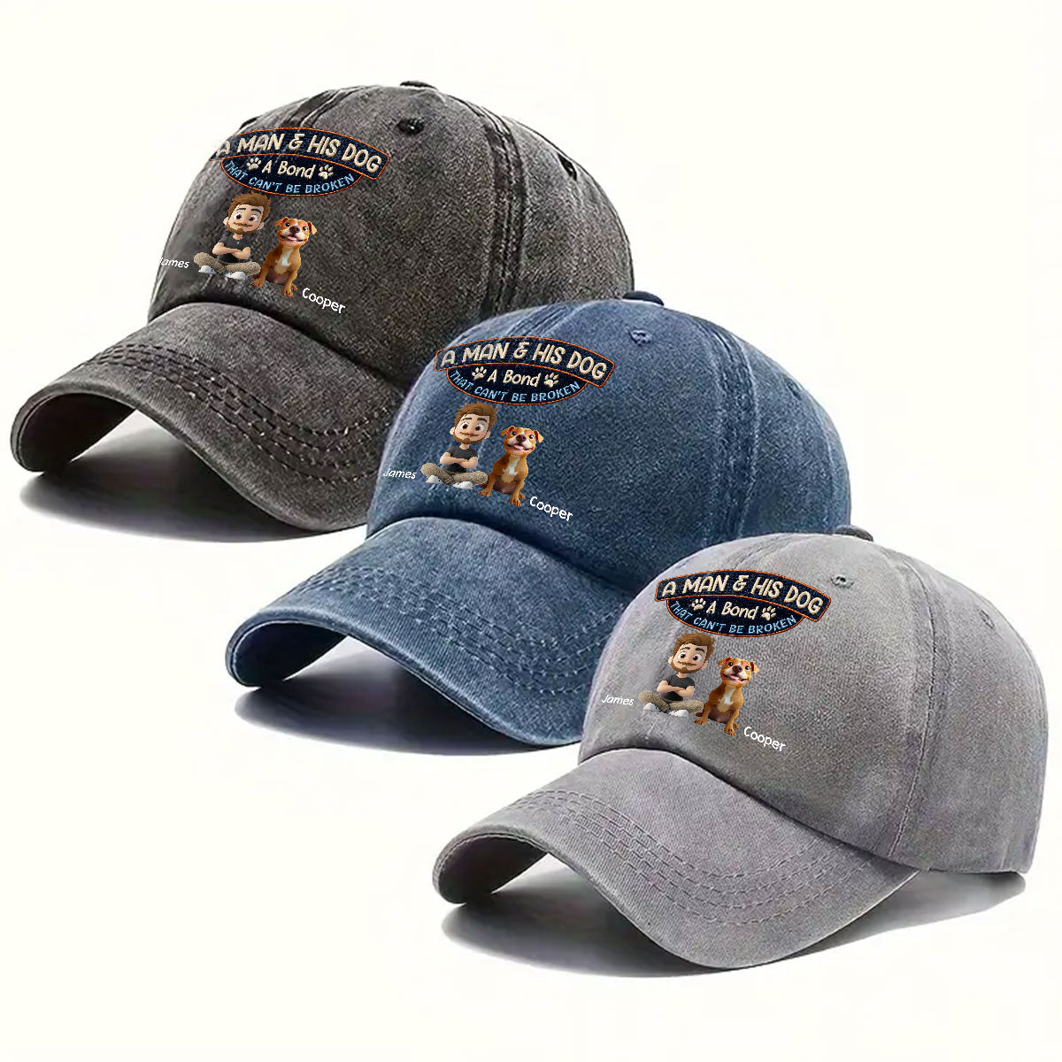 Alpha And His Dog - Personalized Custom Vintage Washed Denim Cap
