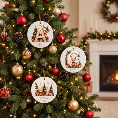 Personalized Reindeer Letter Ornament -Custom Initial A–Z Christmas Keepsake