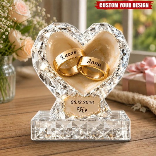 Personalized Heart Ring Couple Plaque, Gift For Engagement, Wedding, Anniversary