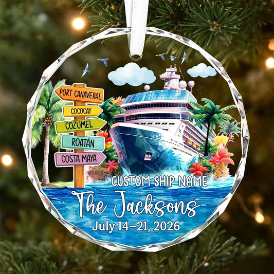Personalized Cruise Ship Glass Ornament-Custom Family & Couple Cruise Vacation Gift