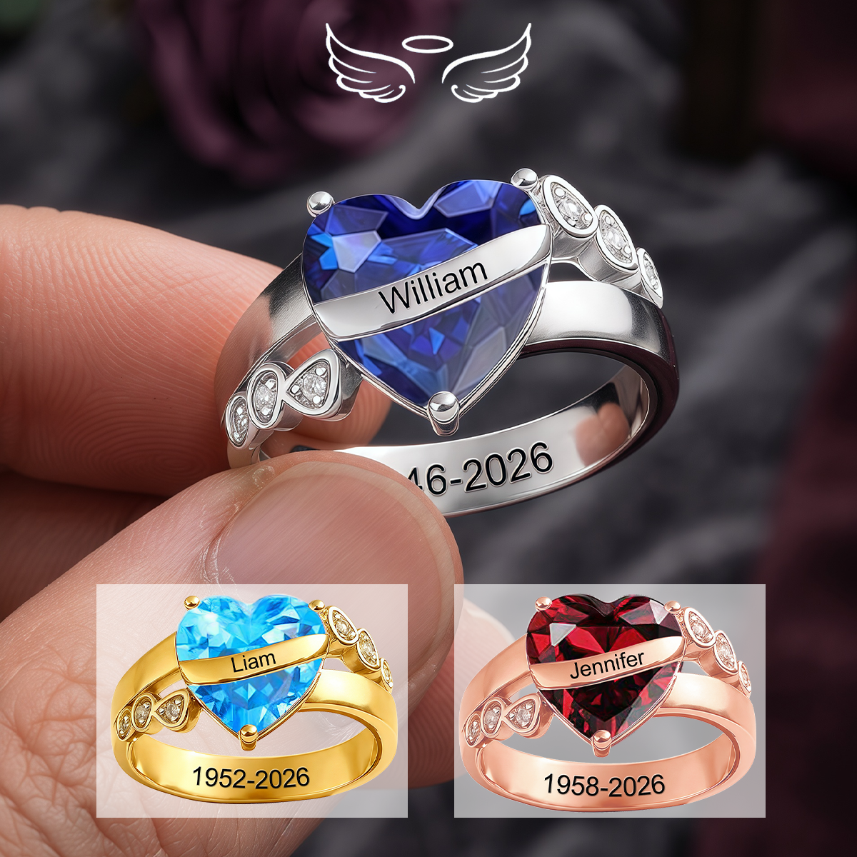 Personalized Memorial Birthstone Ring, Hug From Heaven Gift