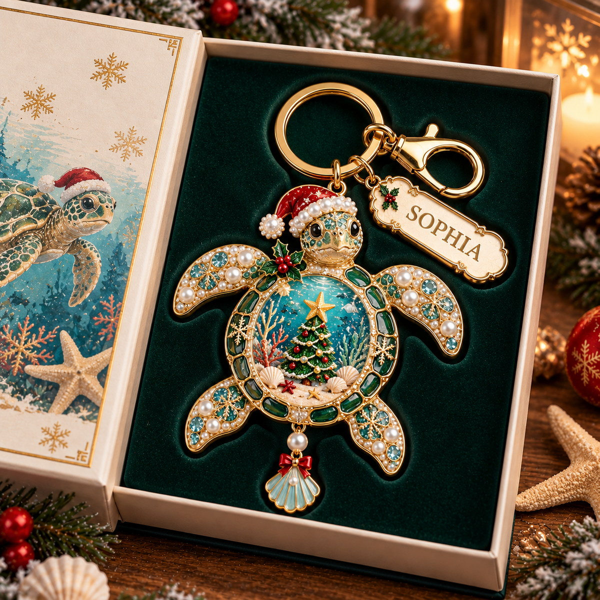🎄 Personalized Coastal Christmas Keychain