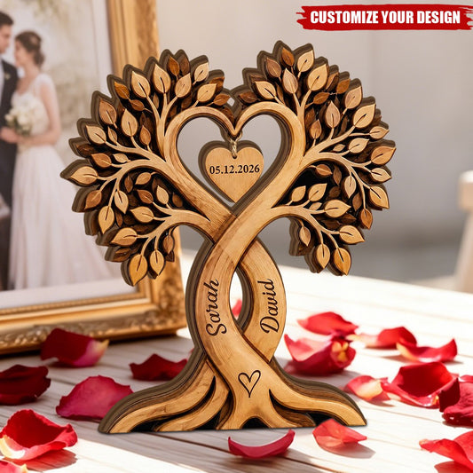 Personalized Couple Tree Wooden Block, Custom Name Anniversary Wedding Decor