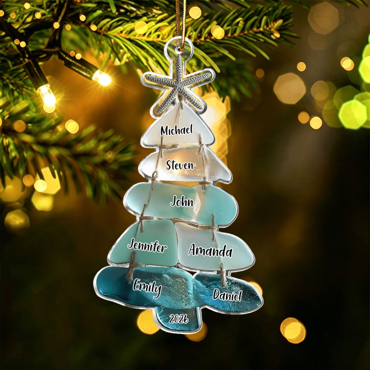 Family Sea Glass Christmas Tree - Personalized Family Ornament