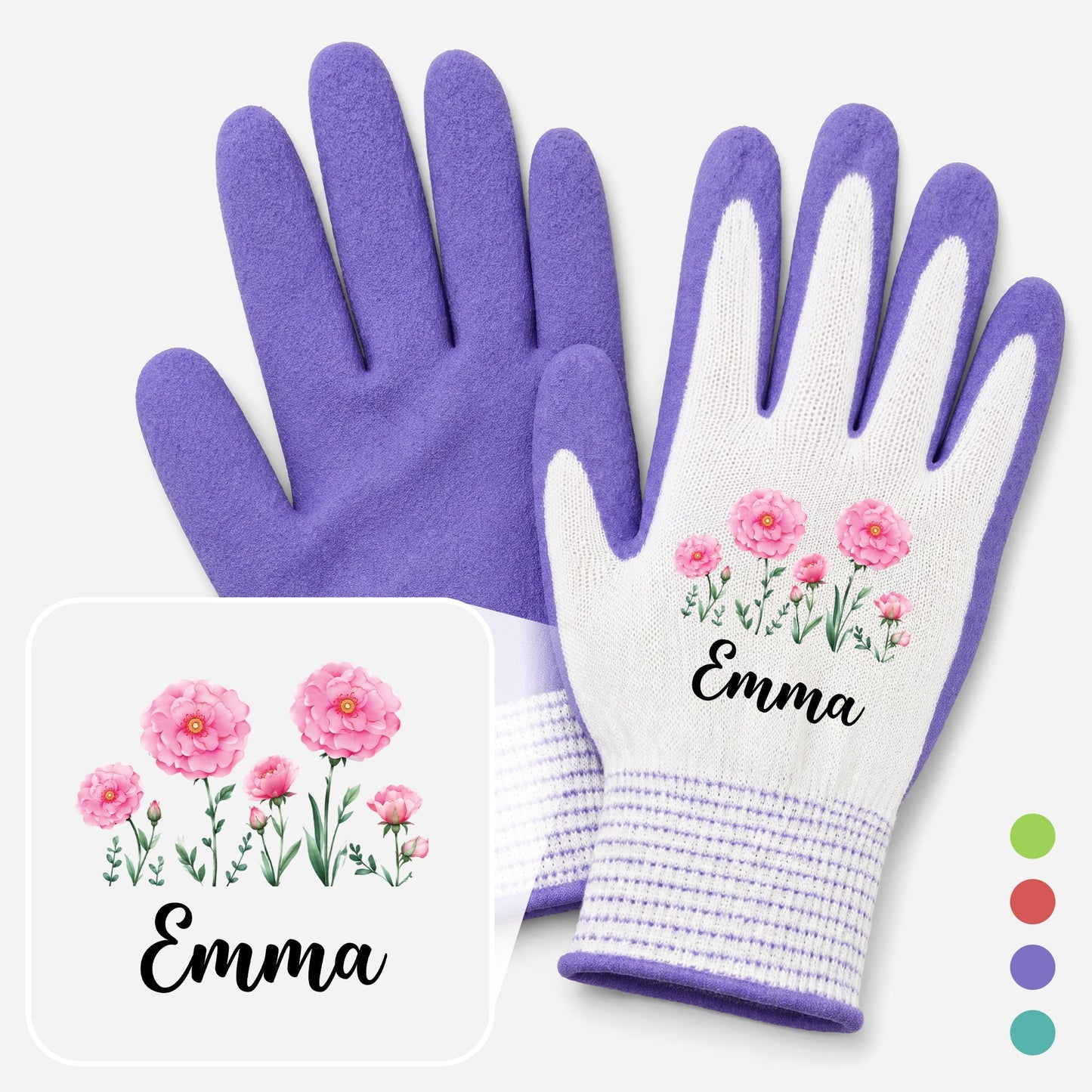 Floral Gloves with Name - Personalized Gardening Gifts for Her