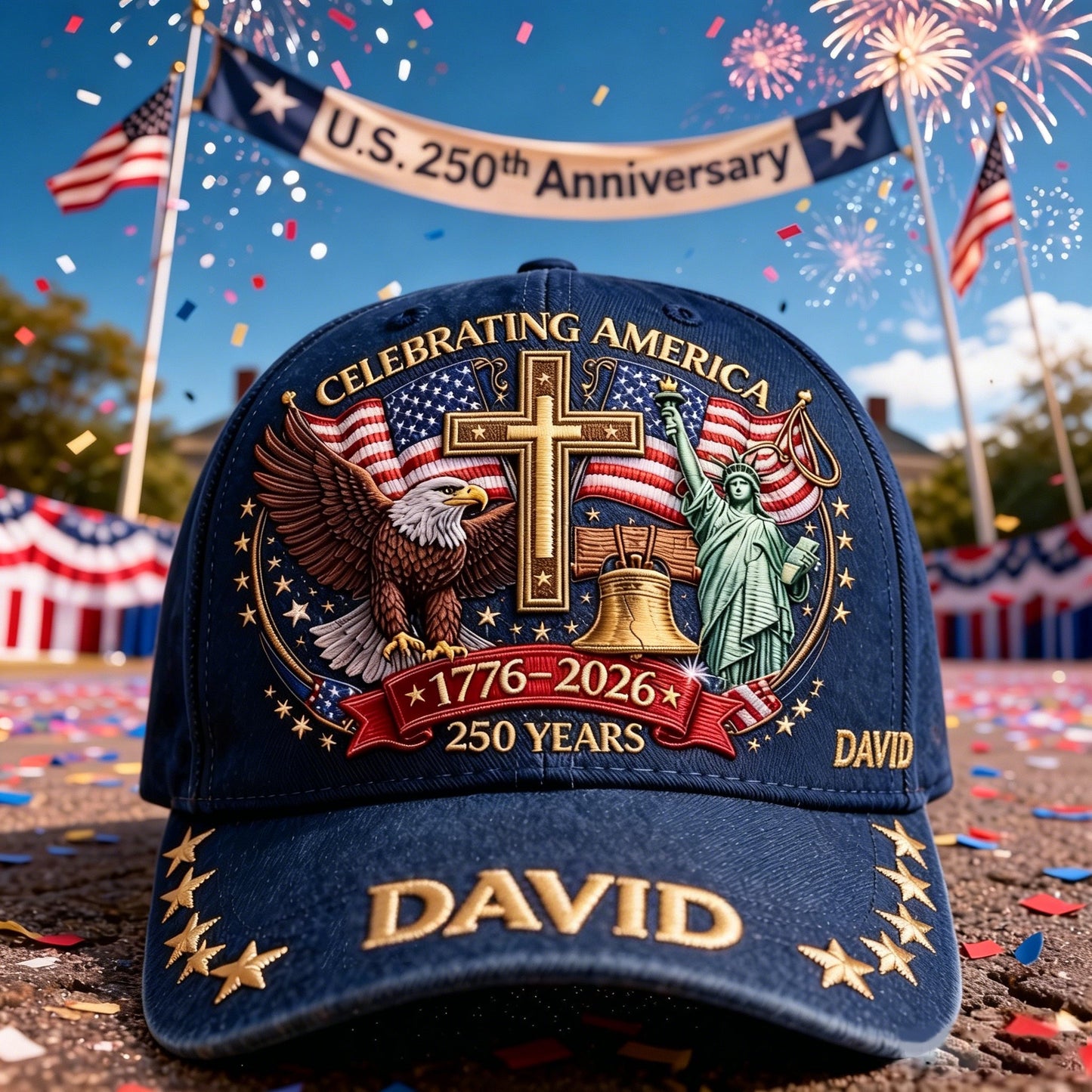 Eagle & Liberty & Cross - Personalized United States 250th Anniversary Classic Cap