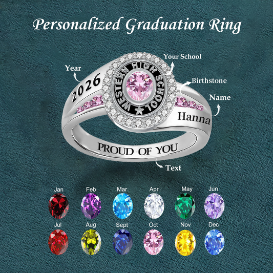 Personalized Engraved Birthstone Graduation Ring Gift for Graduates