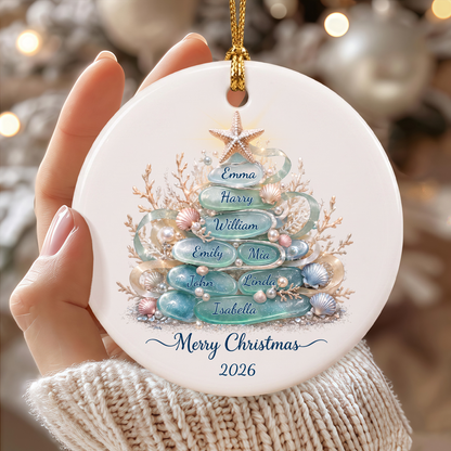 Personalized Sea Glass Tree Family Christmas Ornament