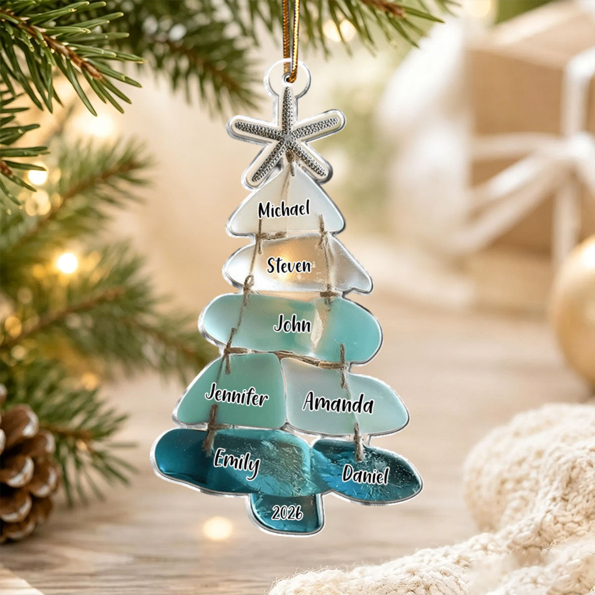 Family Sea Glass Christmas Tree - Personalized Family Ornament