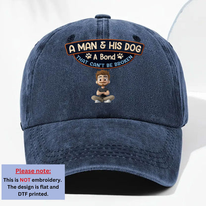 Alpha And His Dog - Personalized Custom Vintage Washed Denim Cap