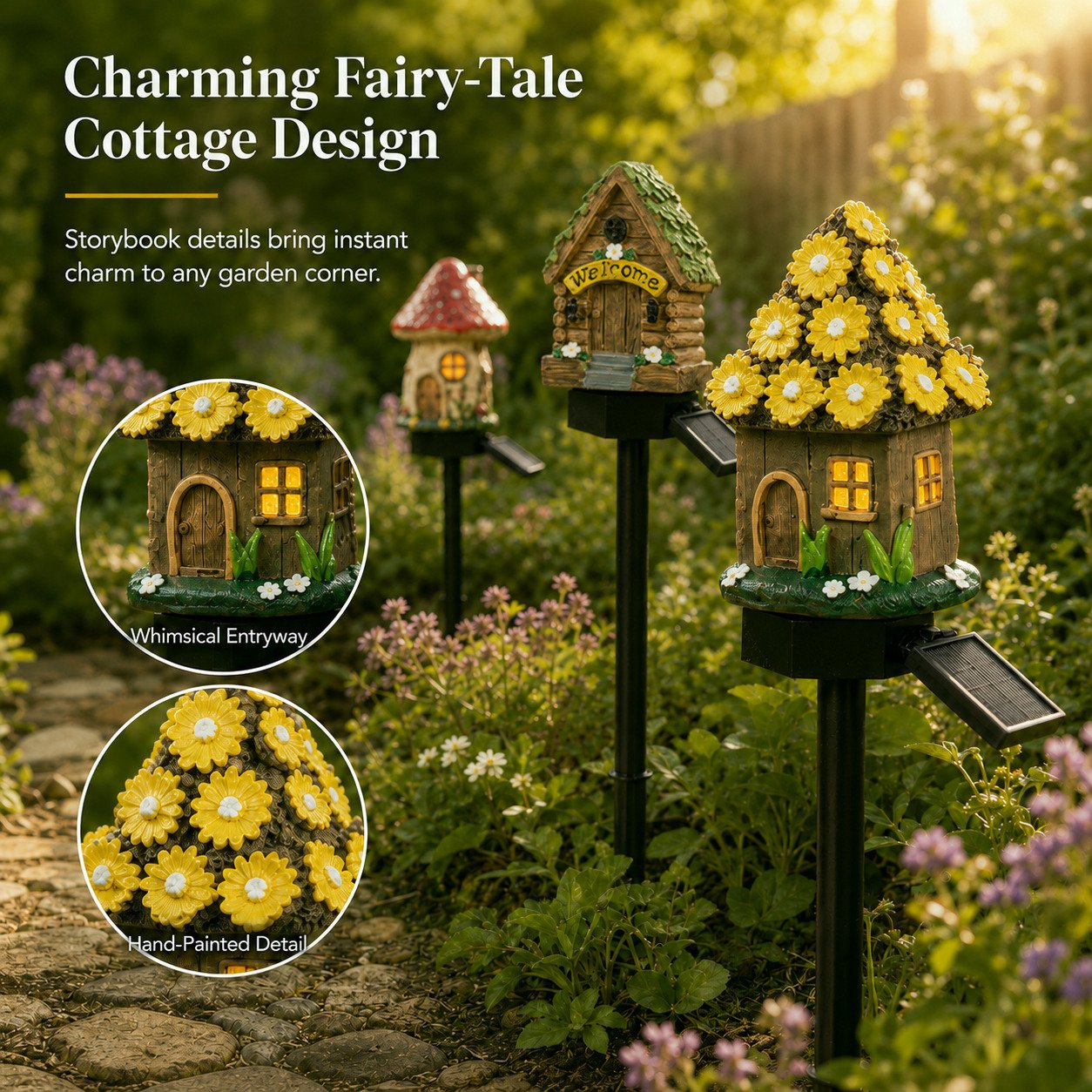 🍄Solar Fairy Tale Mushroom Cottage Garden Light – Whimsical Warm Glow for Paths, Patios & Flower Beds🌙