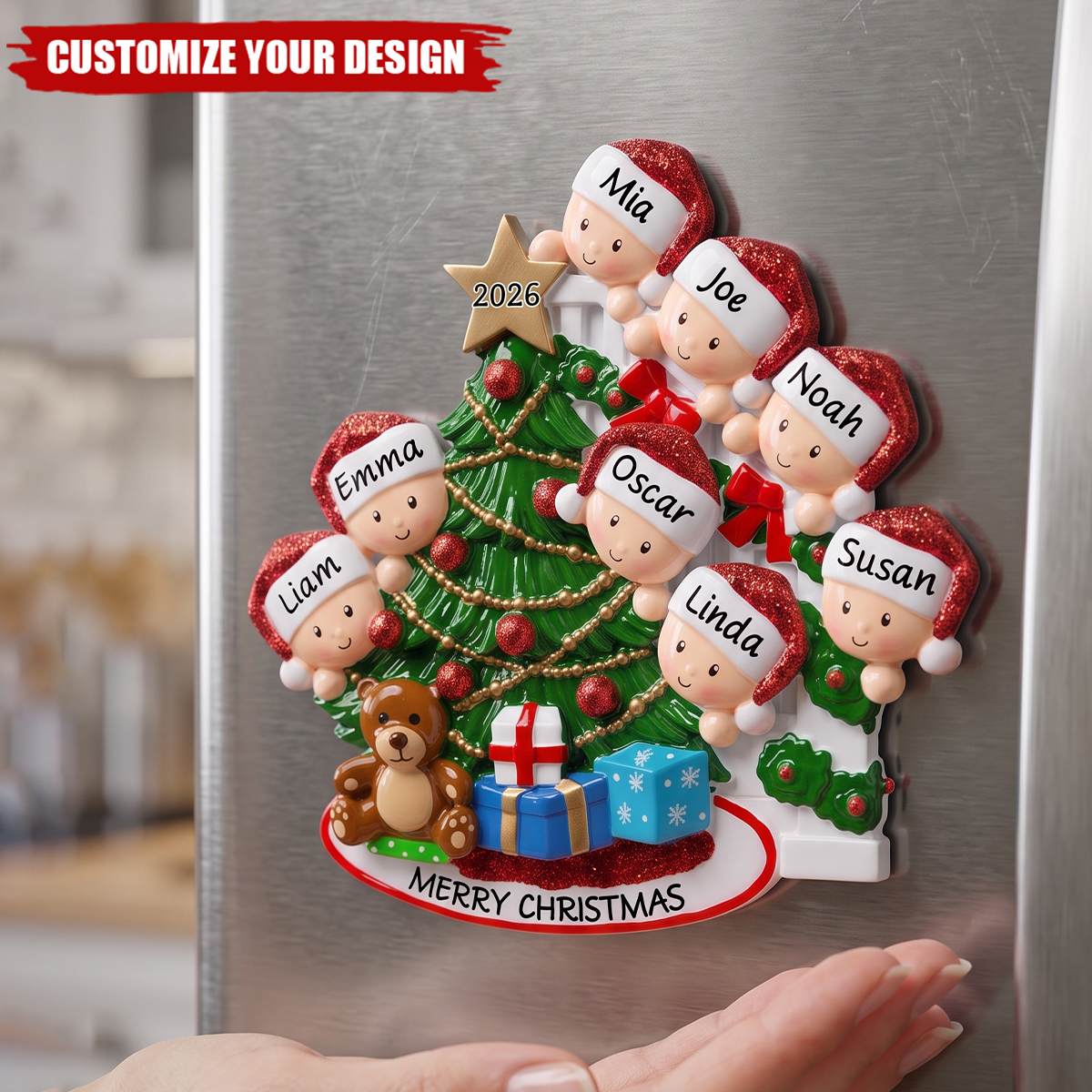 Merry Christmas - Custom Family Name Acrylic Fridge Magnet