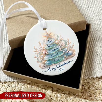 Personalized Sea Glass Tree Family Christmas Ornament