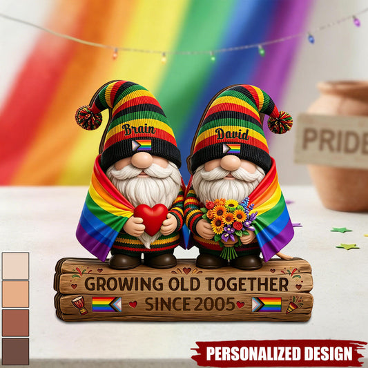 Custom Pride Couple Wood Plaque, Growing Old Together LGBTQ Gay Lesbian Gift