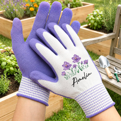 Floral Gloves with Name - Personalized Gardening Gifts for Her