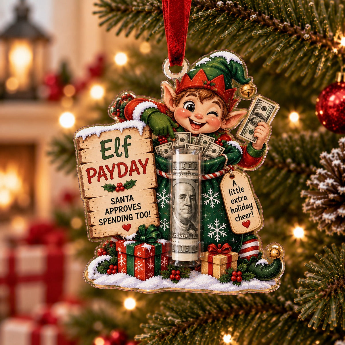 Christmas Cash Holder Ornament – Fun Money Gift Ornament for Tree