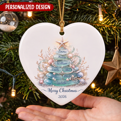 Personalized Sea Glass Tree Family Christmas Ornament