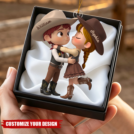 Personalized Cowboy Couple Christmas Acrylic Ornament