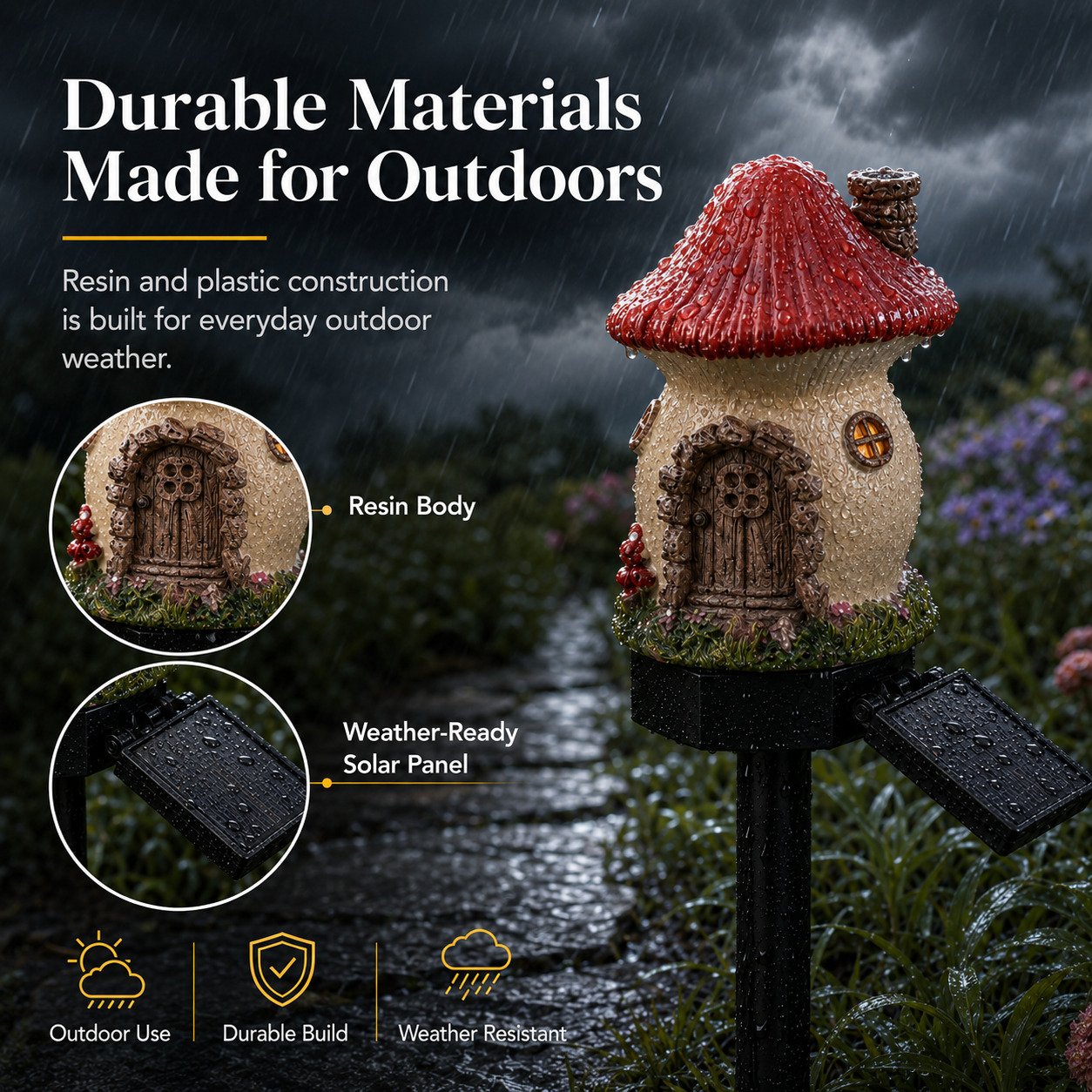 🍄Solar Fairy Tale Mushroom Cottage Garden Light – Whimsical Warm Glow for Paths, Patios & Flower Beds🌙