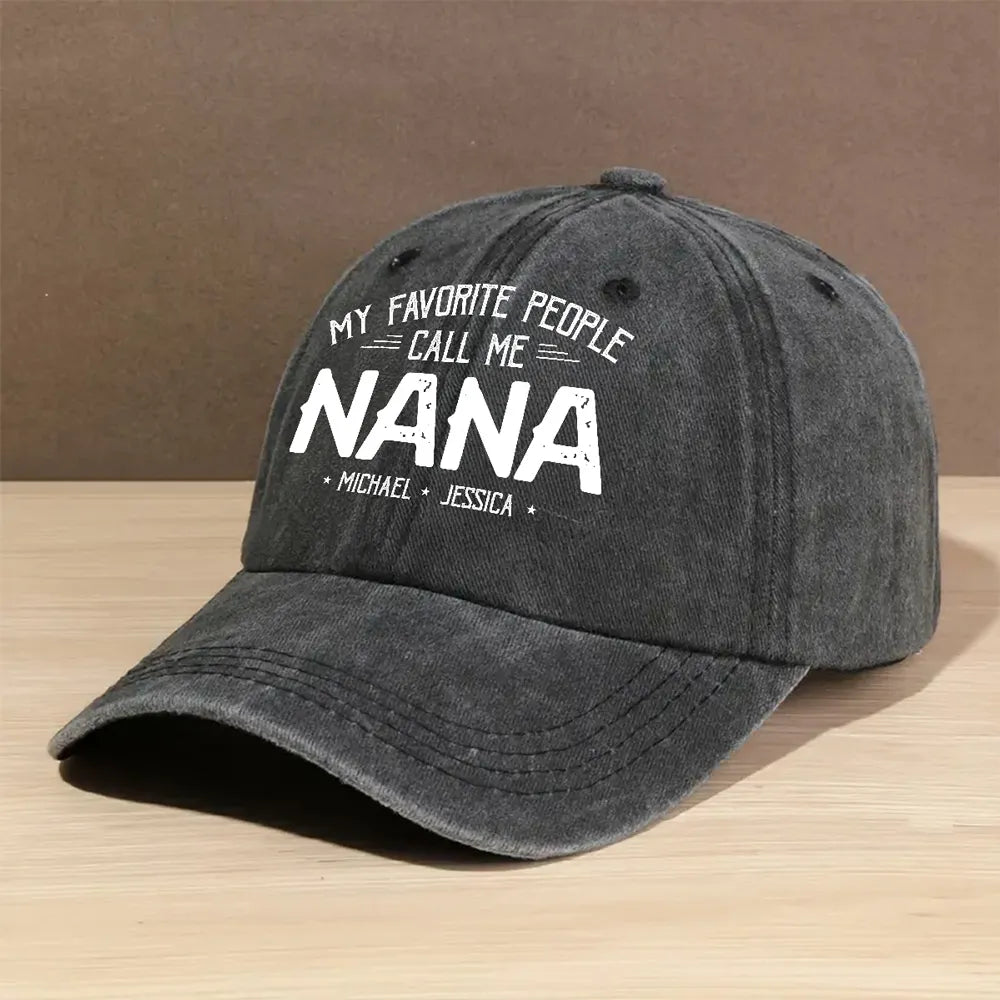Personalized Washed Denim Baseball Cap 'My Favorite People Call Me Grandma' Unique Gift for Grandma, Vintage Look