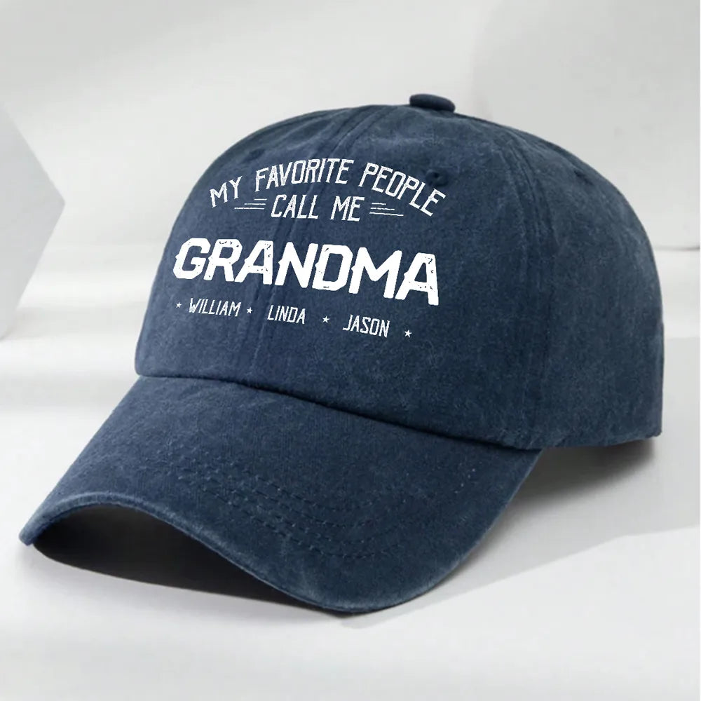 Personalized Washed Denim Baseball Cap 'My Favorite People Call Me Grandma' Unique Gift for Grandma, Vintage Look