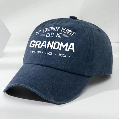 Personalized Washed Denim Baseball Cap 'My Favorite People Call Me Grandma' Unique Gift for Grandma, Vintage Look