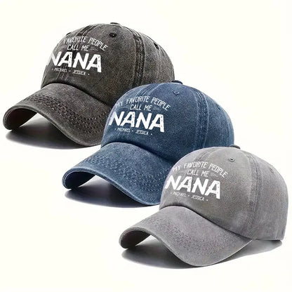 Personalized Washed Denim Baseball Cap 'My Favorite People Call Me Grandma' Unique Gift for Grandma, Vintage Look