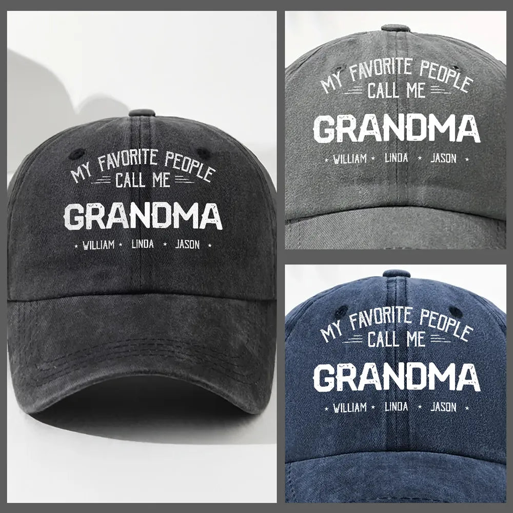 Personalized Washed Denim Baseball Cap 'My Favorite People Call Me Grandma' Unique Gift for Grandma, Vintage Look