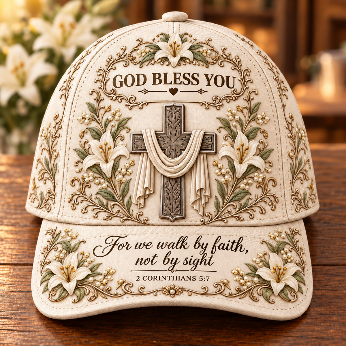 God Bless You Floral Cross Baseball Cap – Bible Verse Christian Gift
